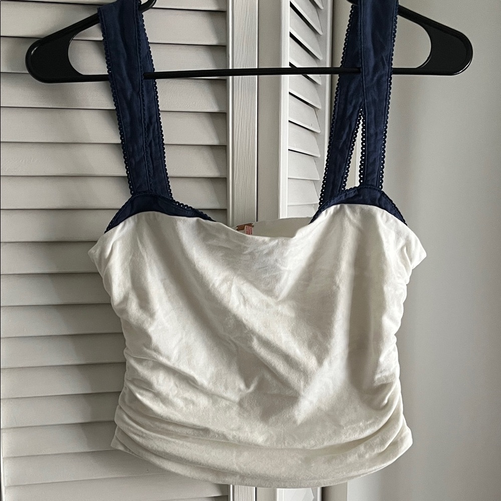 Free People White and Navy Camisole Top
